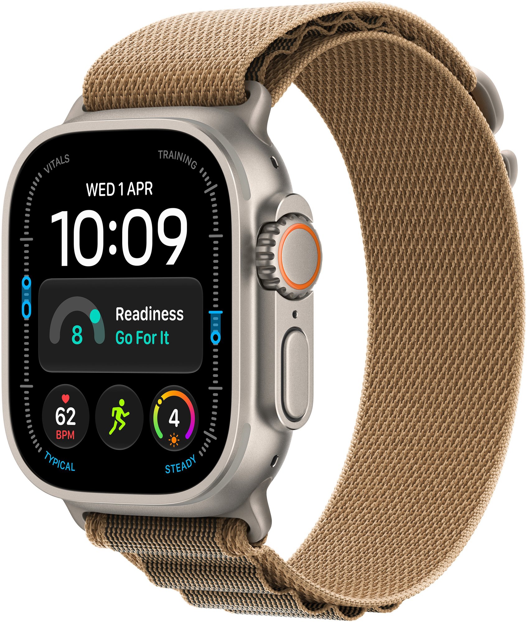 Apple Watch Ultra 4 49mm Natúr titán tok Sivatagszín alpesi pánttal - M