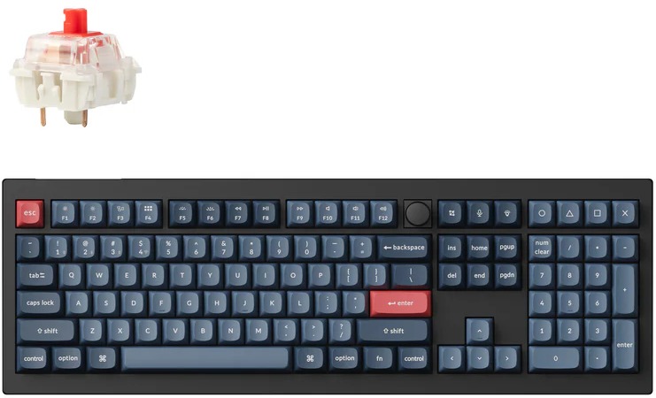 Keychron V6 Max Swappable RGB Backlight Red Switch - Black - Knob Version, US