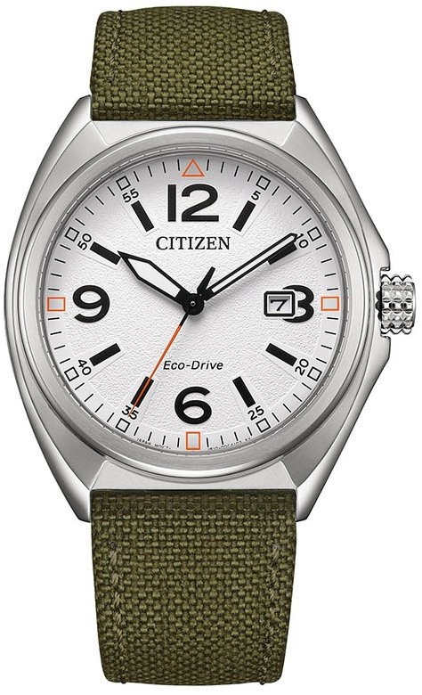 Citizen Eco-Drive Green Nylon Strap White Dial AW1571-09A 100M Men's Watch