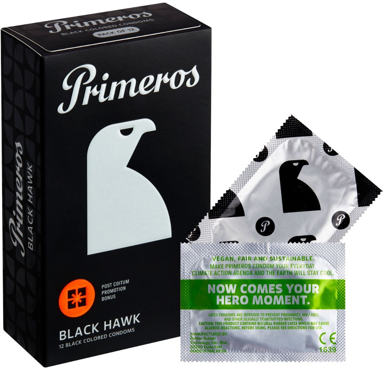 PRIMEROS Black Hawk fekete óvszer, 12 db