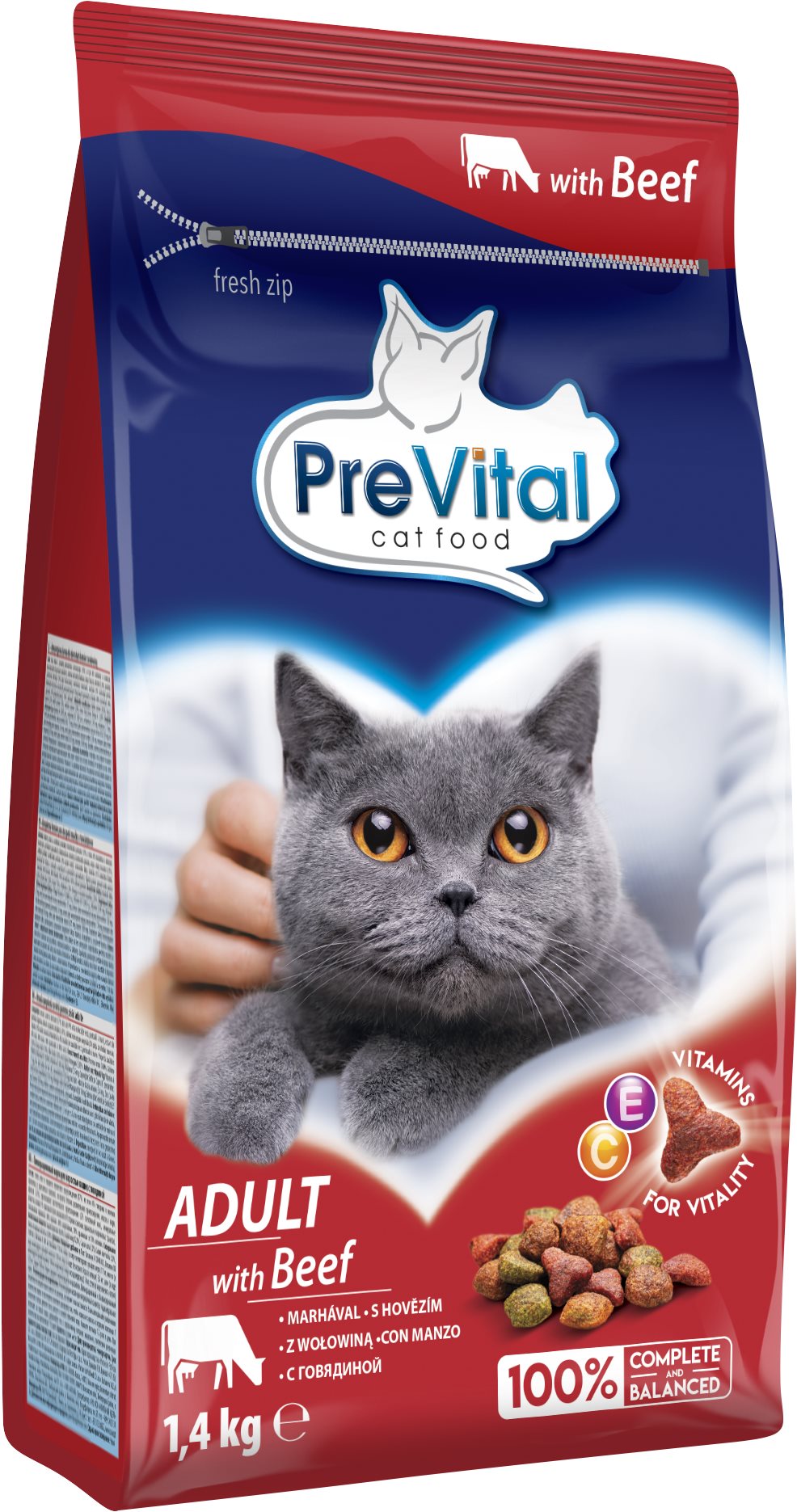 PreVital granulátum marhahússal felnőtt macskáknak, 1,4 kg