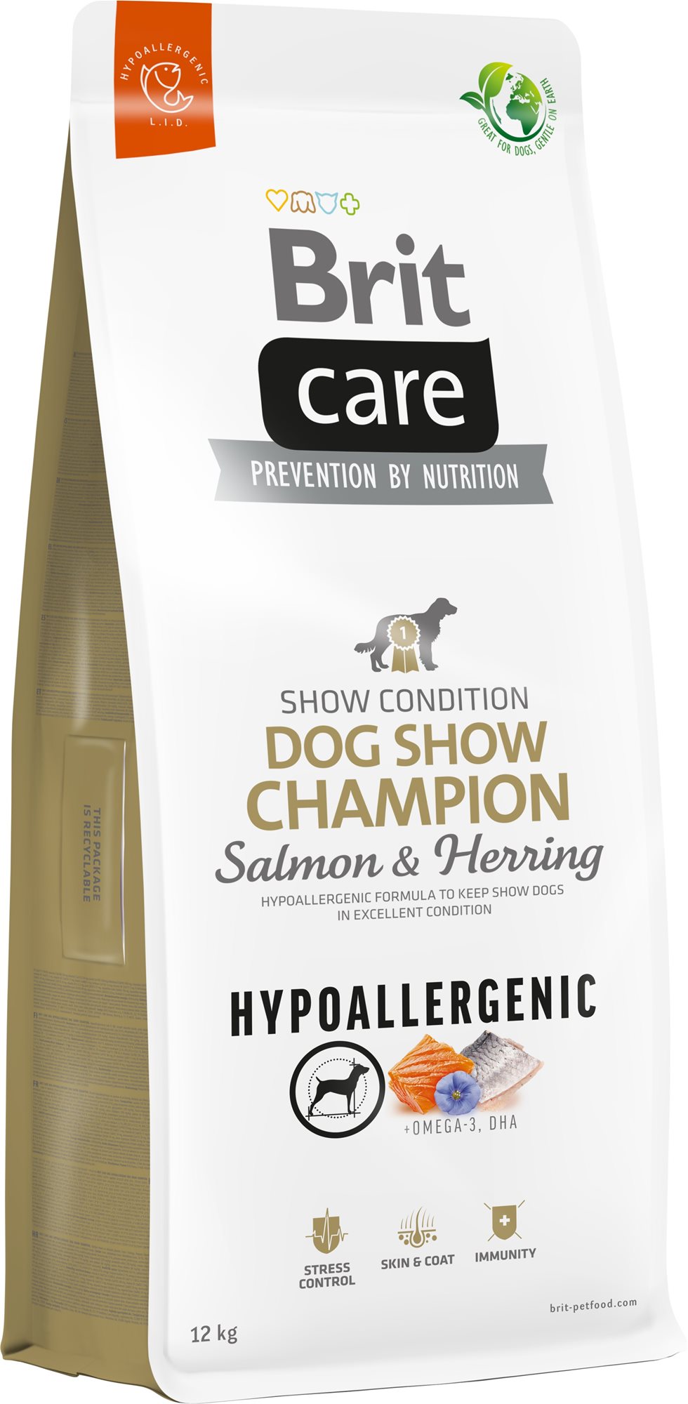 Brit Care Dog Hypoallergenic Dog Show Champion kutyatáp lazaccal és heringgel, 12 kg