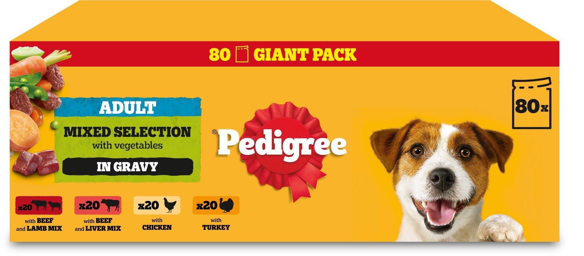 Pedigree tasakos eledel vegyes válogatás szaftban felnőtt kutyáknak, 80 × 100 g