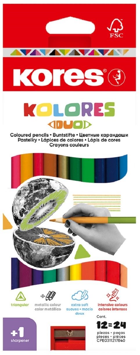 KORES KOLORES DUO háromszögletű, kétoldalú, 12 db (24 szín)