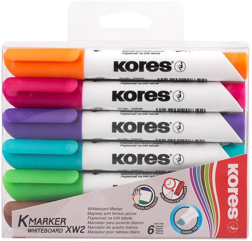 KORES K-MARKER fehér táblákhoz, ferde hegy 3 - 5 mm - 6 színű készlet