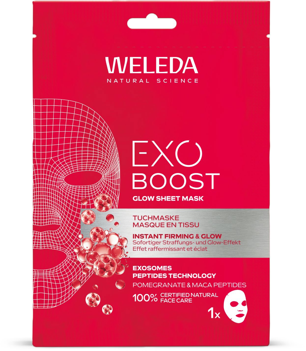 WELEDA Exo Boost bőrfeszesítő maszk, gránátalma + maca-peptidek, 20 ml