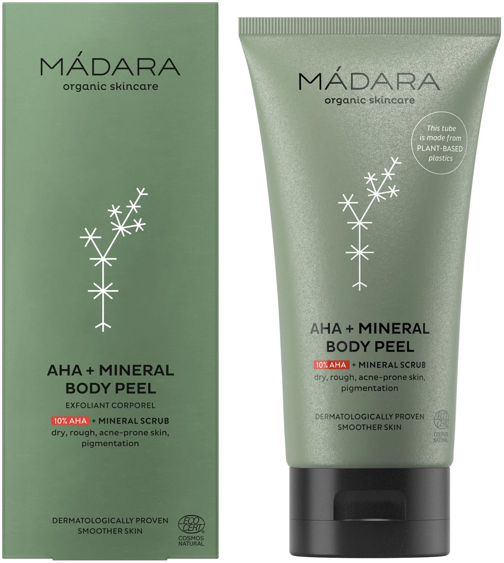 MÁDARA AHA + ásványi peeling testre, 175 ml