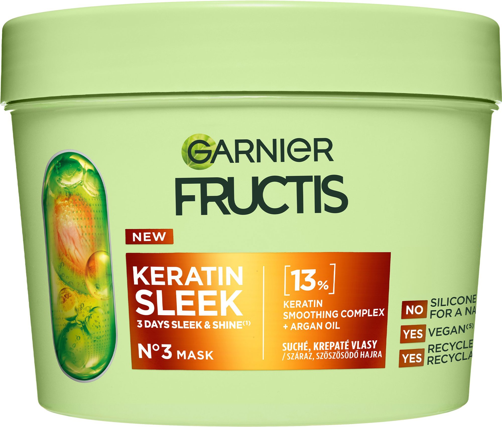GARNIER Fructis Keratin Sleek Hajpakolás száraz, szöszösödő hajra, 370 ml