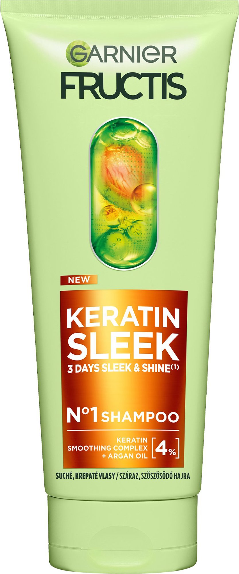 GARNIER Fructis Keratin Sleek Sampon száraz, szöszösödő hajra, 200 ml