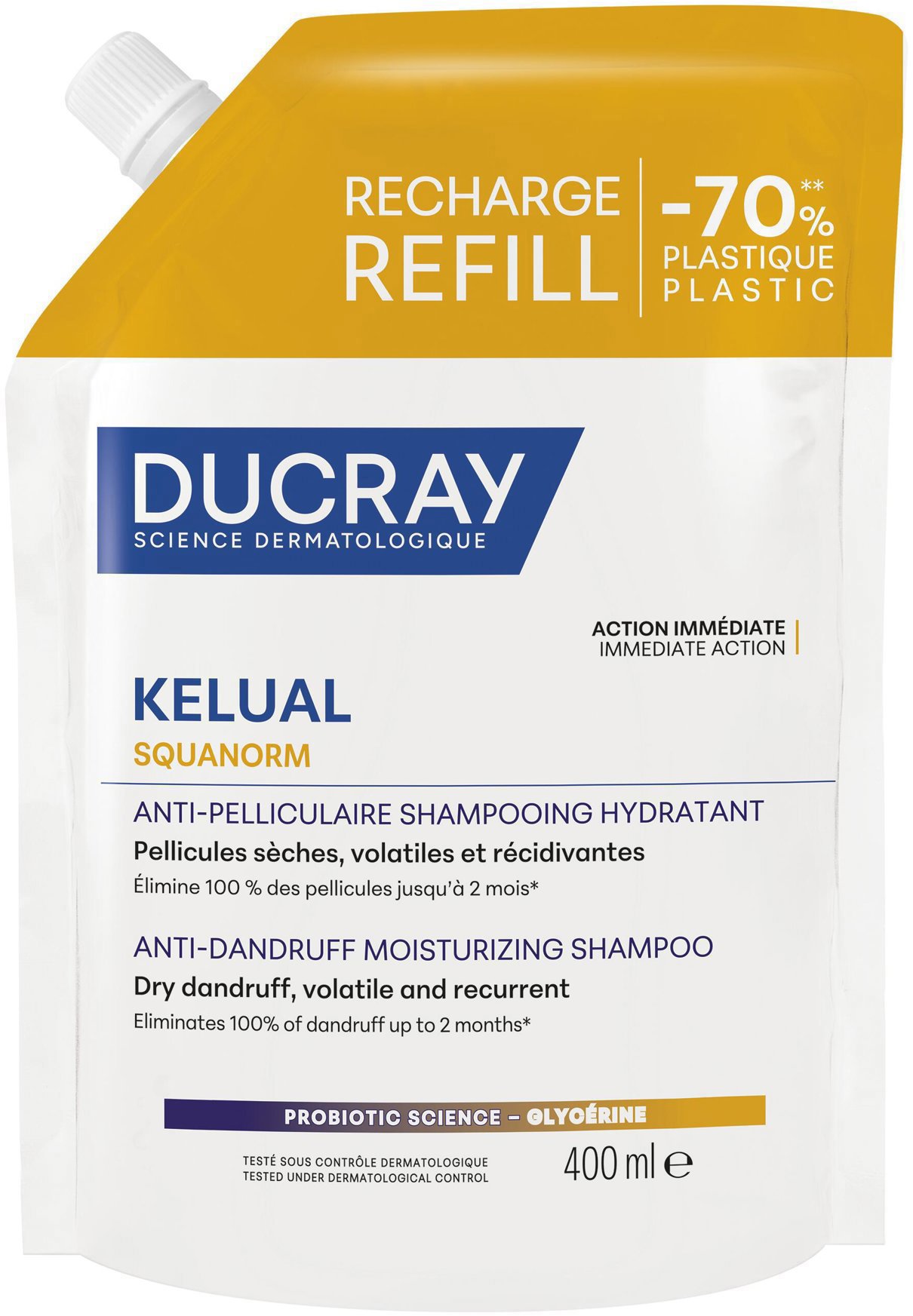 DUCRAY Kelual Squanorm hidratáló sampon, száraz, korpás hajra, 400 ml utántöltő