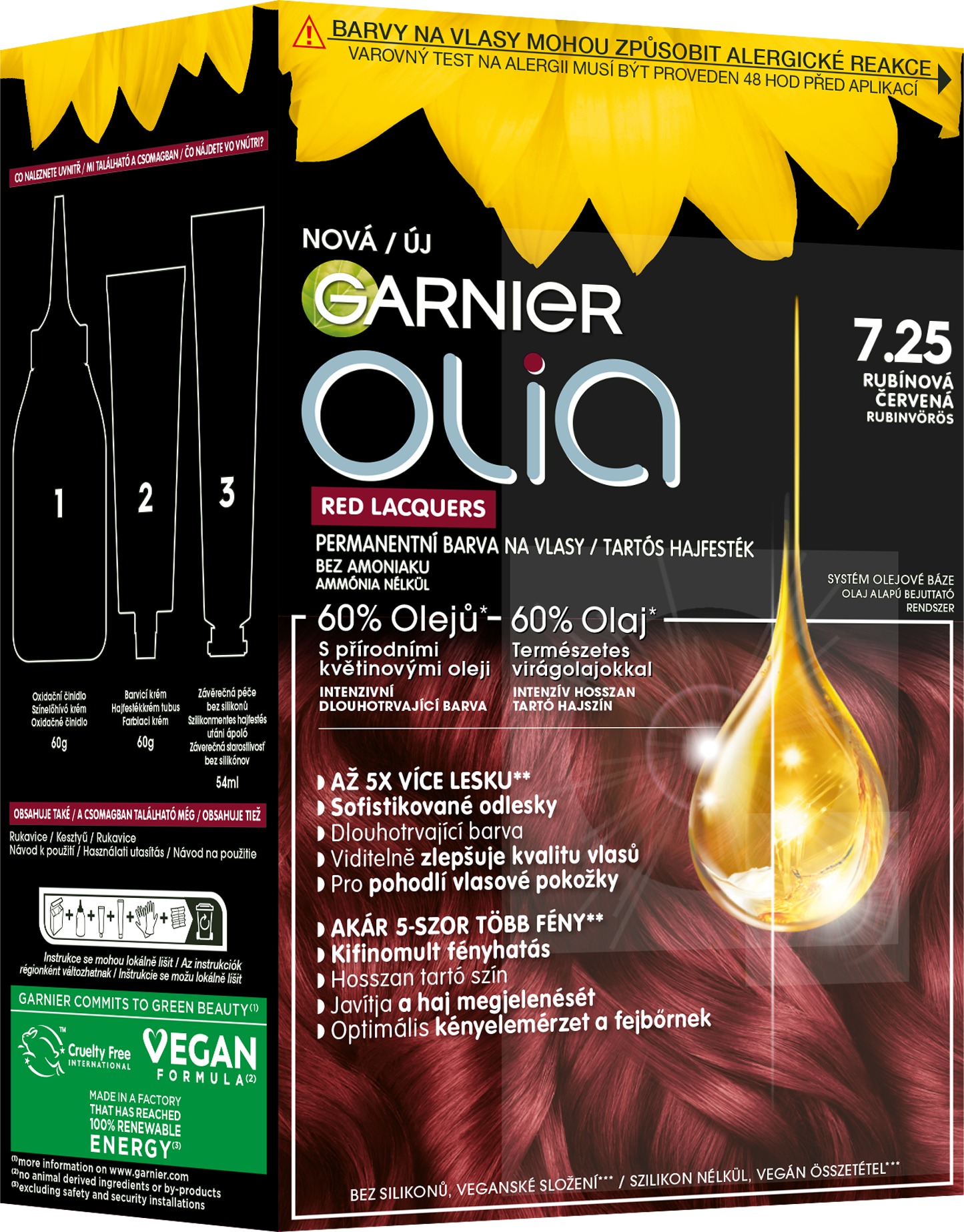 GARNIER Olia tartós hajfesték 7.25 RUBINVÖRÖS, 60+60+54ml