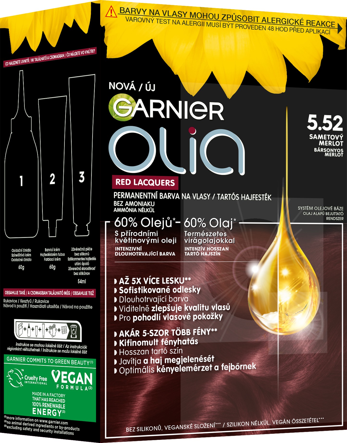 GARNIER Olia tartós hajfesték 5.52 BÁRSONYOS MERLOT, 60+60+54ml