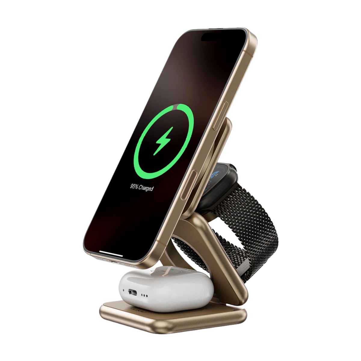Kuxiu X40Q Qi2 Certified 3-in-1 MagSafe Foldable Charging Stand, Desert Titanium
