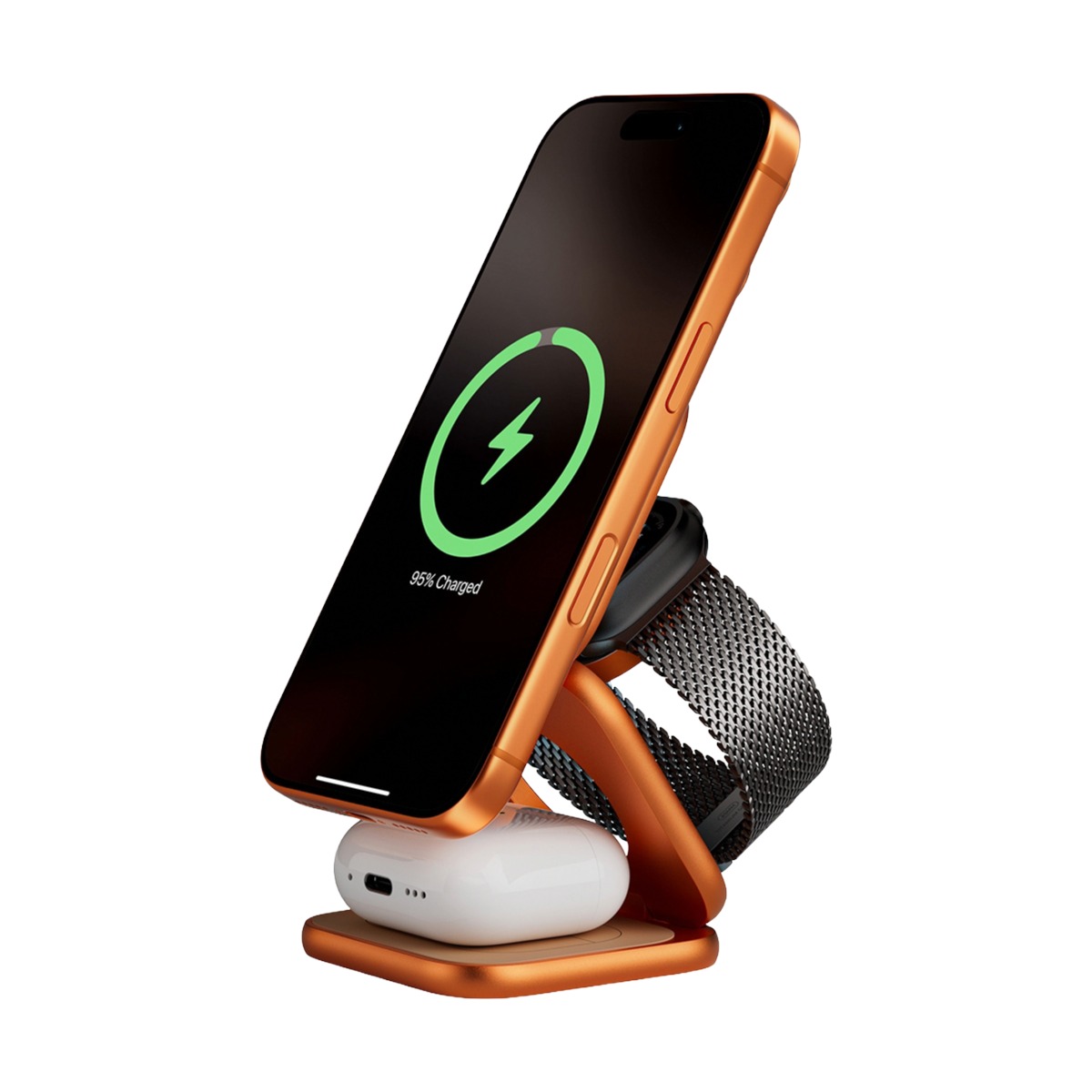 Kuxiu X40 Turbo Qi2.2 Certified 25W 3in1 MagSafe Foldable Wireless Charging Stand, Cosmic Orange