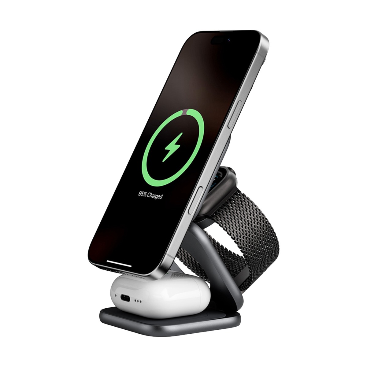 Kuxiu X40 Turbo Qi2.2 Certified 25W 3in1 MagSafe Foldable Wireless Charging Stand, Gray