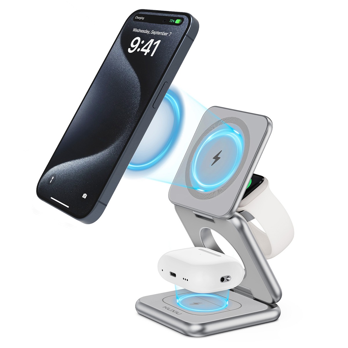 Kuxiu X40 3in1 MagSafe Foldable Charging Stand, Silver