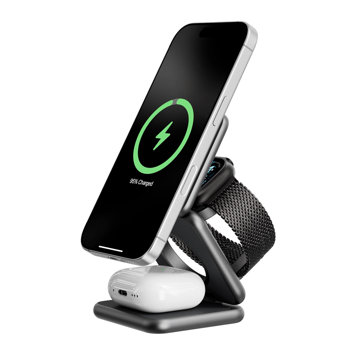 Kuxiu X40PLUS 3in1 Foldable Magnetic Wireless Charging Station, Gray