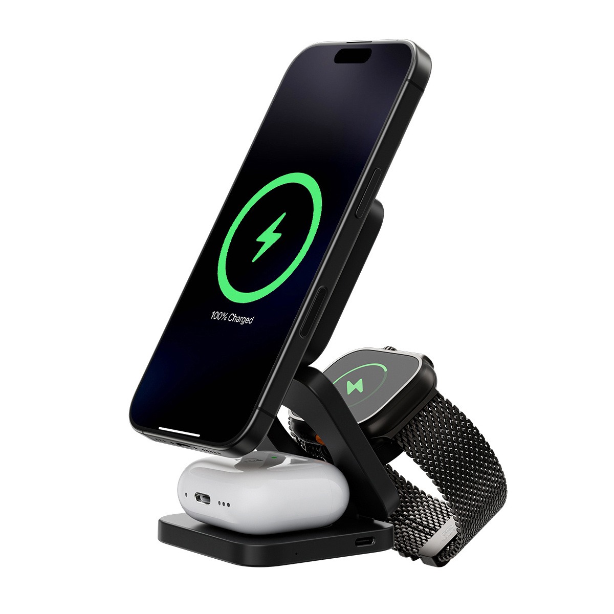 Kuxiu X55 3in1 Foldable Magnetic Wireless Charging Station, Black