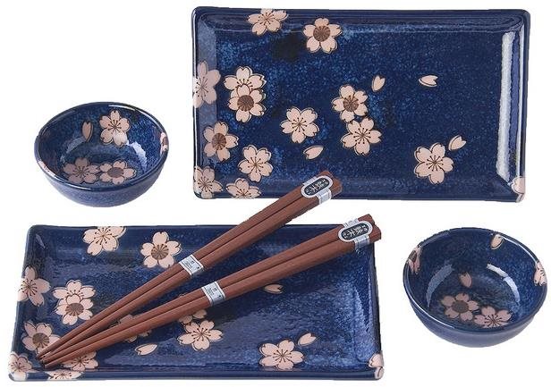 Made In Japan 6 db-os Sushi Szett Navy & Pink Sakura Design