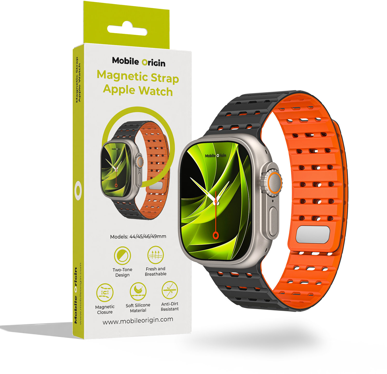 Mobile Origin Magnetic Strap Apple Watch 49mm / 46mm / 45mm / 44mm - Black/Orange