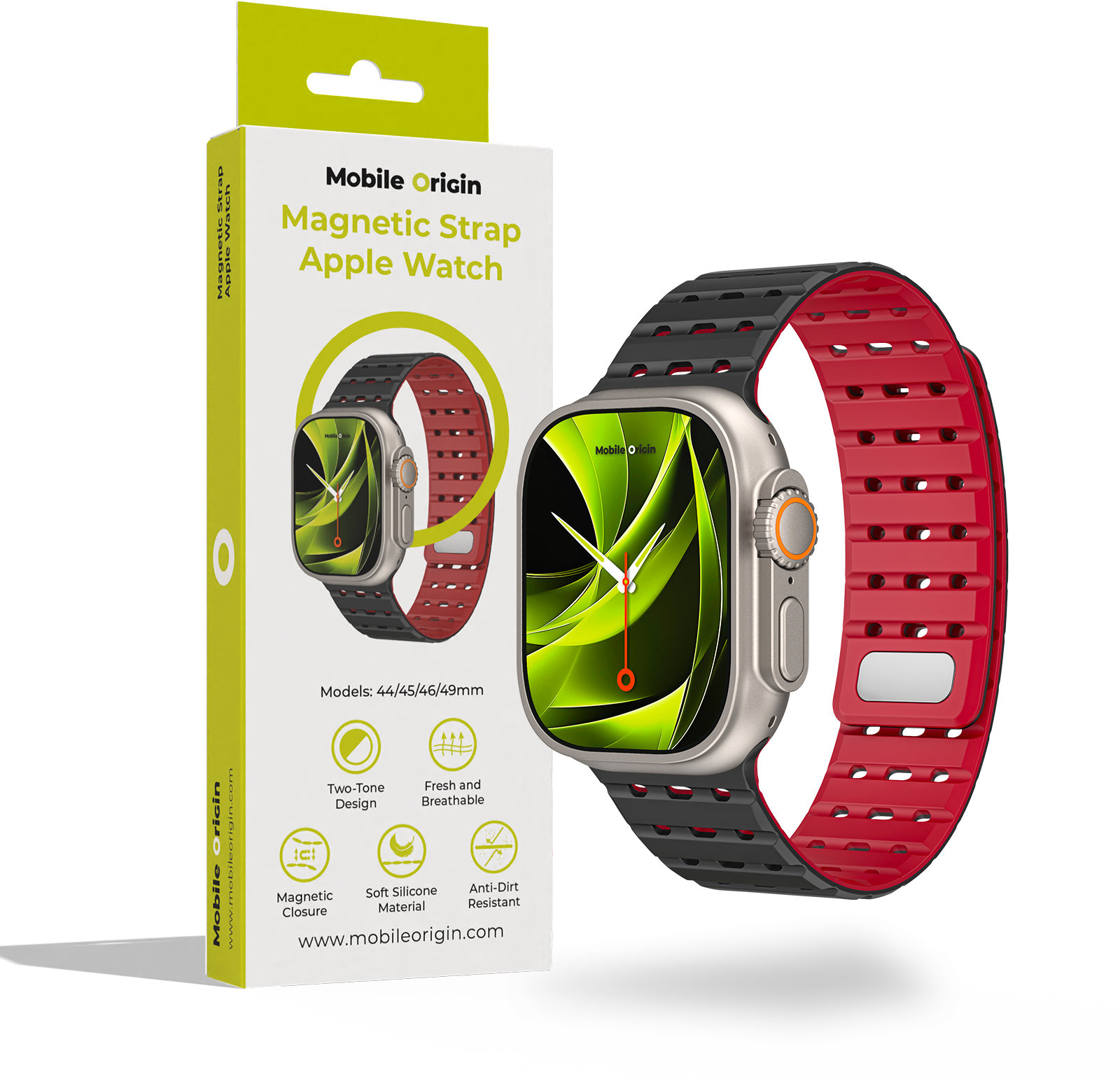 Mobile Origin Magnetic Strap Apple Watch 49mm / 46mm / 45mm / 44mm - Black/Red
