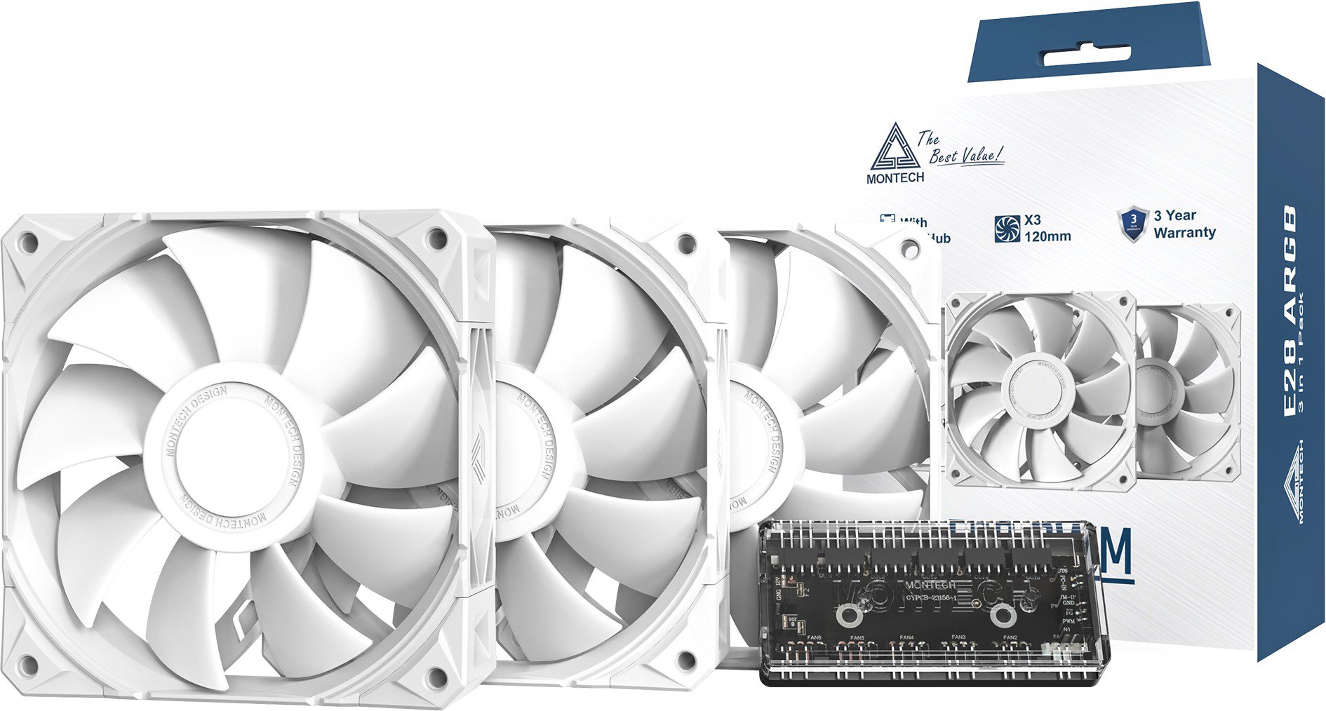 Montech E28 PWM 3in1 Pack, White