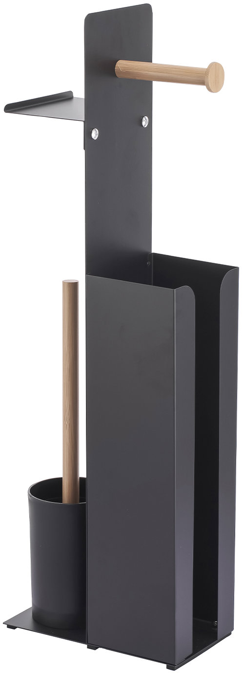 Spirella WC-papír tartó YONI, kefével, tartóval és telefontartóval, fekete szín