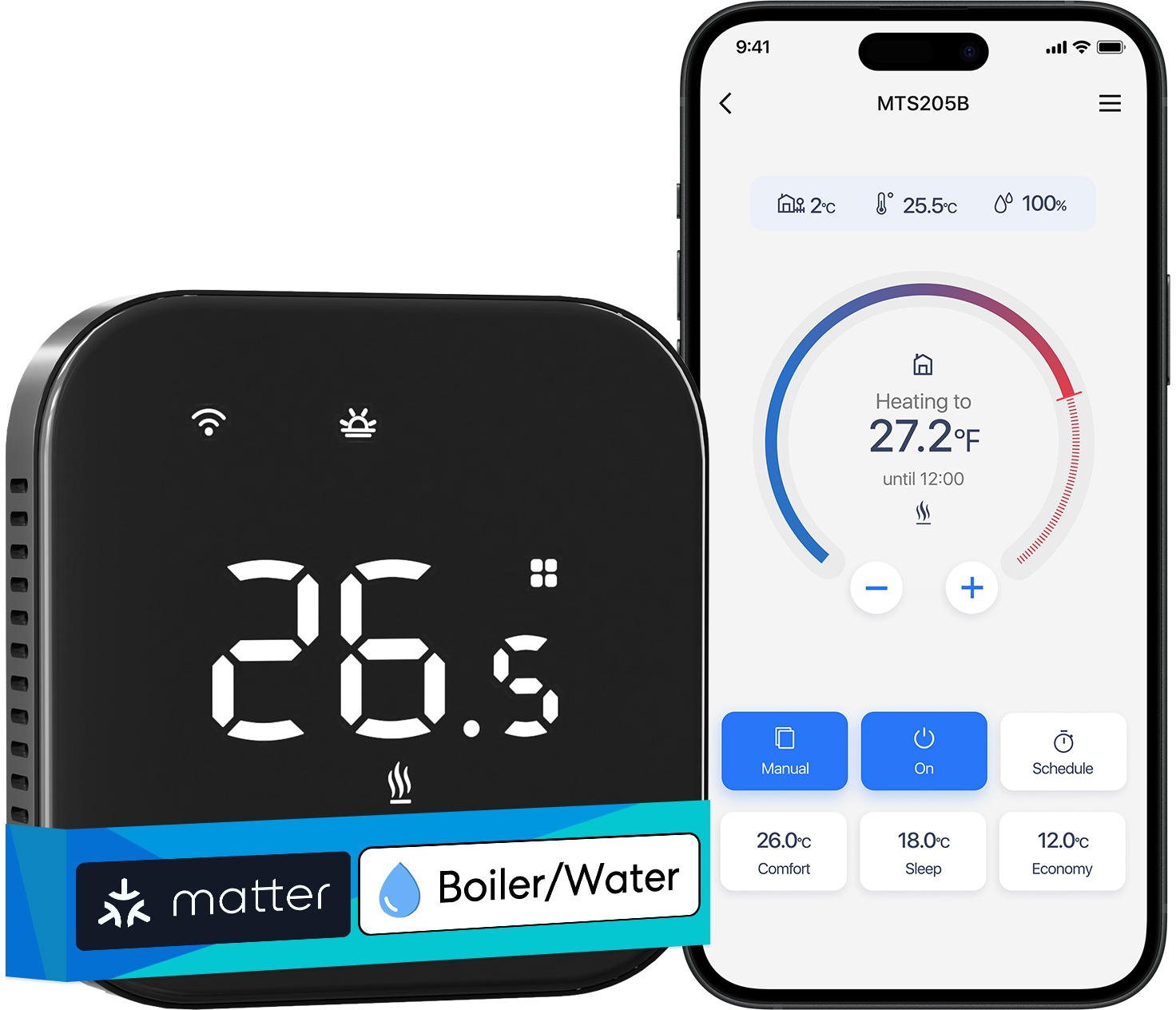 Meross Smart Wi-Fi Thermostat for Boiler/Water Heating System, fekete