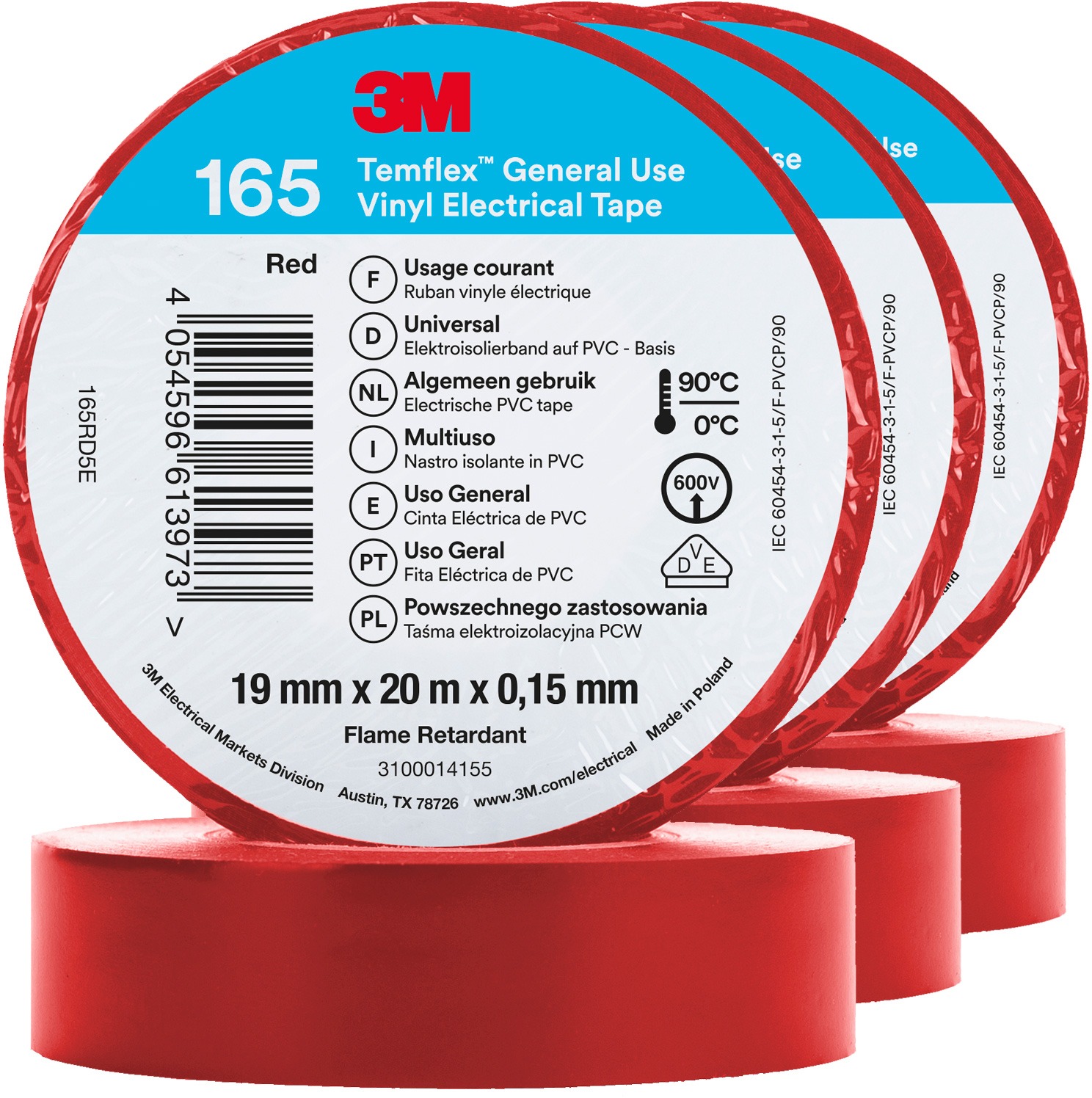 3M Temflex 165 szigetelőszalag 15 mm×10 m×0,15 mm, 3 darab