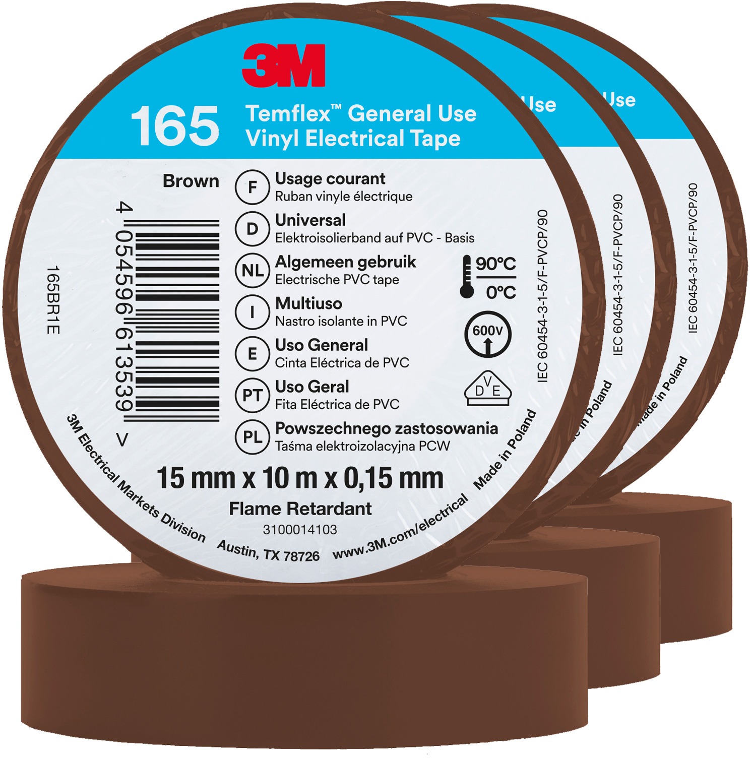 3M Temflex 165 elektromos szigetelőszalag, 15 mm×10 m×0,15 mm, 3 darab