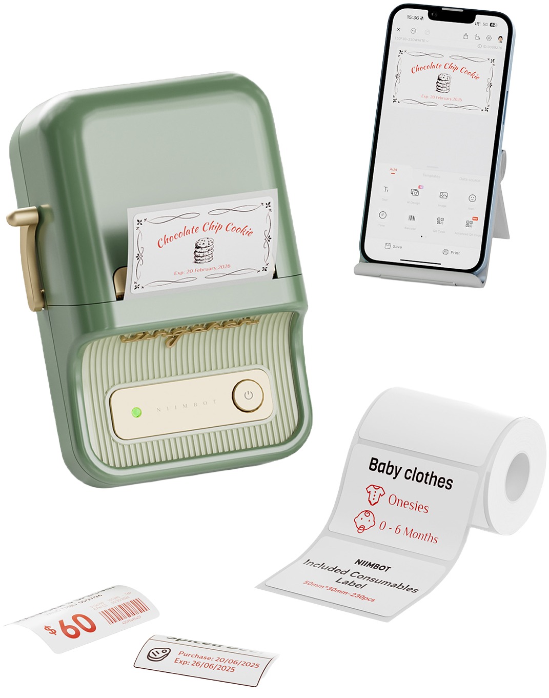 Niimbot B21 Pro sötétzöld + tekercs címke