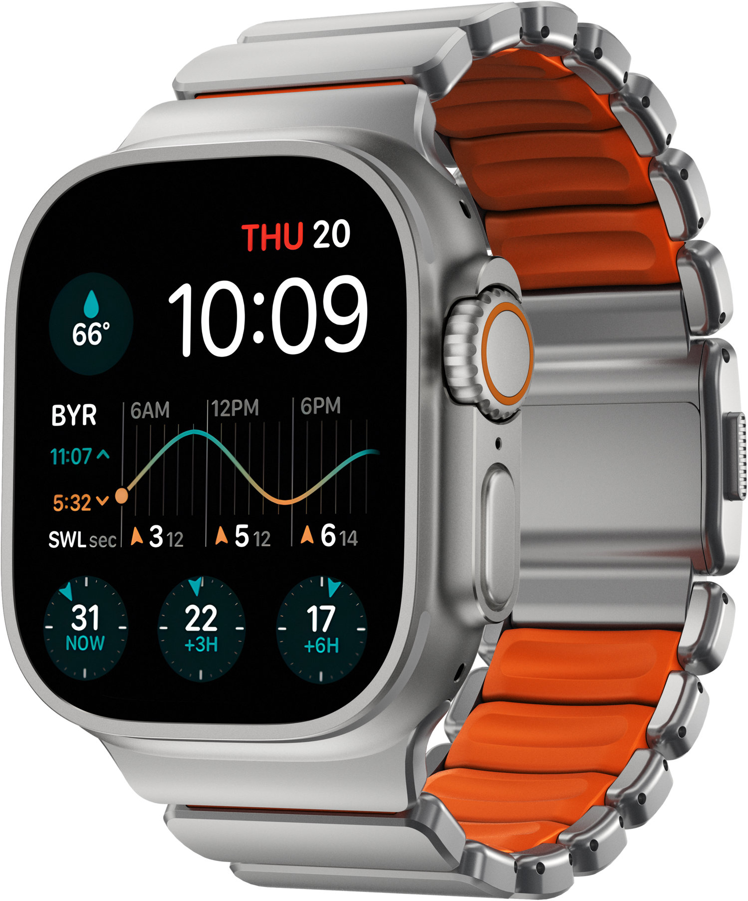 Nomad Stratos Band AW 45 / 46 / 49 mm - Natural Titanium Ultra Orange FKM