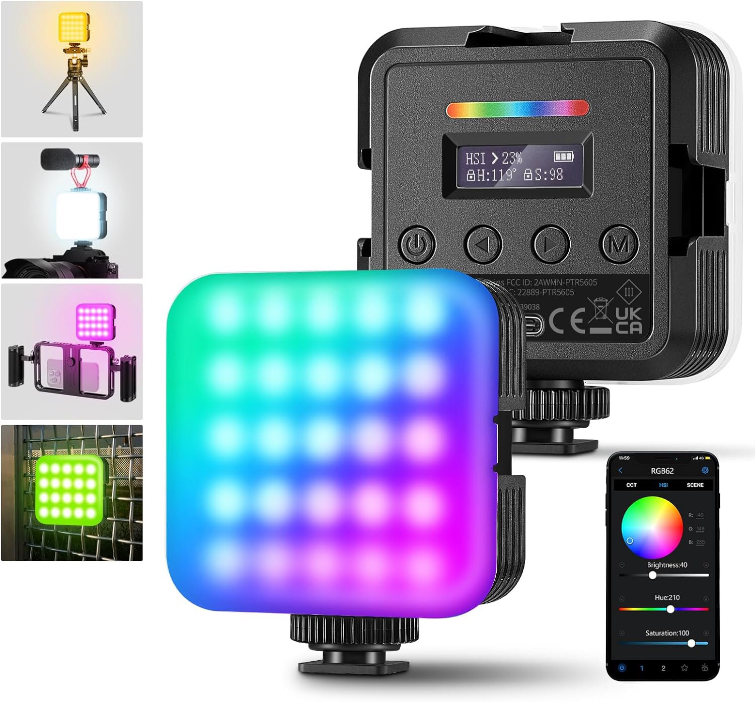 Neewer RGB62 állandó fényű mini fotós lámpa, 61 ultra fényes RGB LED, 6W