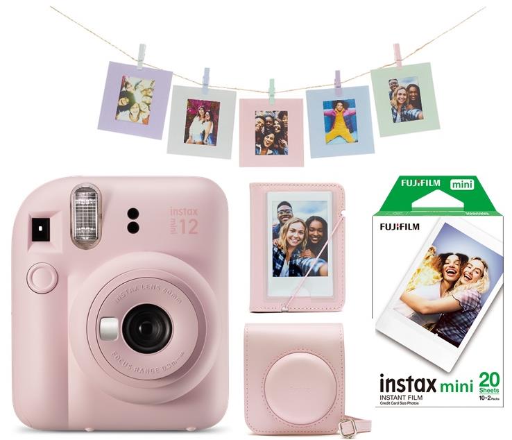 Fujifilm Instax Mini 12 Pink – azonnali fényképezőgép szelfibottal és filmekkel
