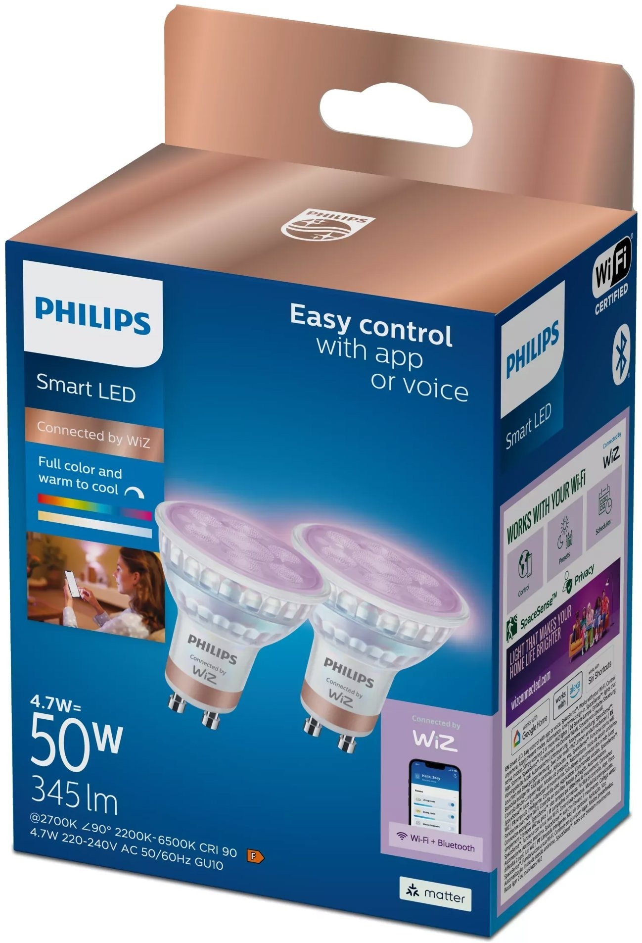Philips Smart LED WFB 50W GU10 GLASS RGB, 2 db