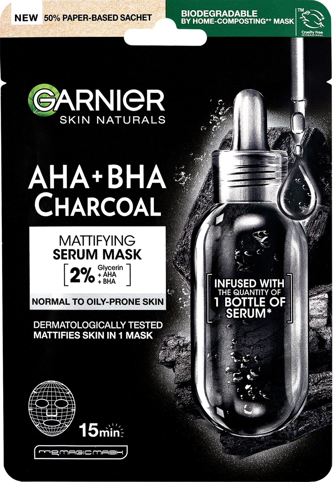 GARNIER Skin Naturals Pure Charcoal Black Sheet Mask Black Algae 28 g