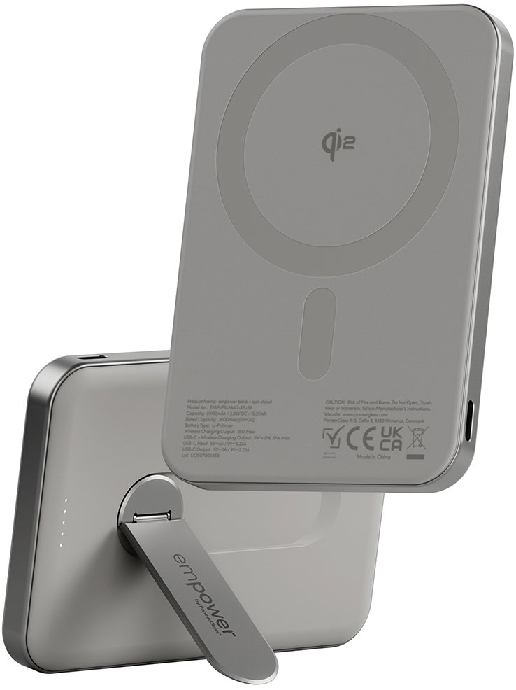PanzerGlass Empower vezeték nélküli Qi2 Powerbank 5000 mAh, MagSafe, 360° forgatható állvánnyal