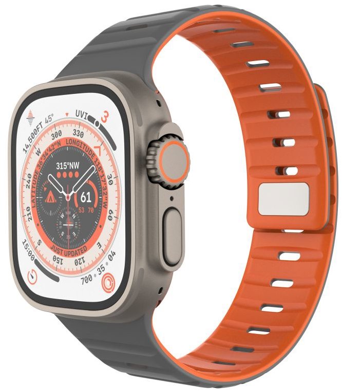 FIXED Silicone Magnetic Strap Apple Watch 44 / 45 / 46 / 49 mm - világosszürke