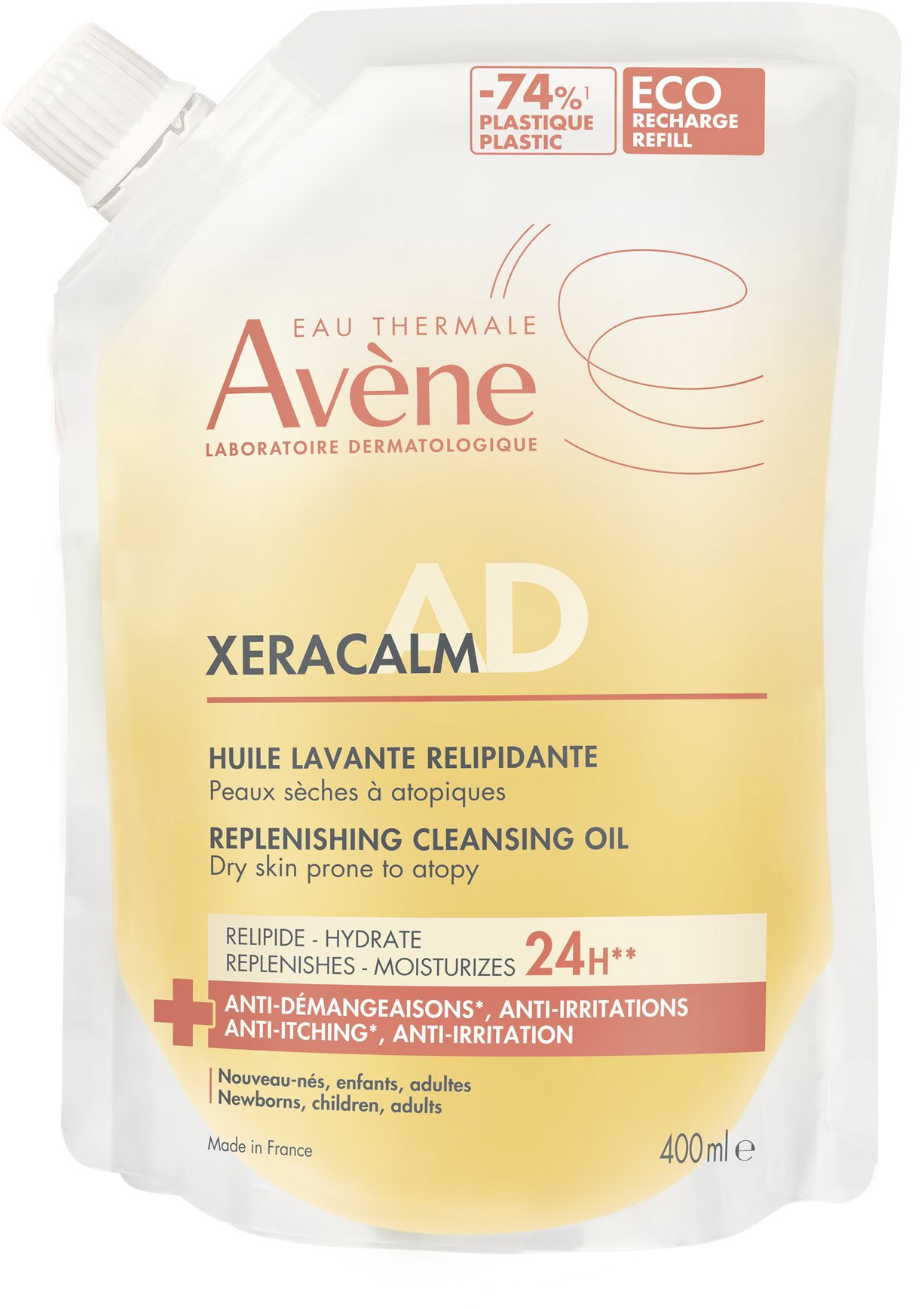 AVENE XeraCalm A. D Relipidáló olajos tusfürdő utántöltő, 400 ml