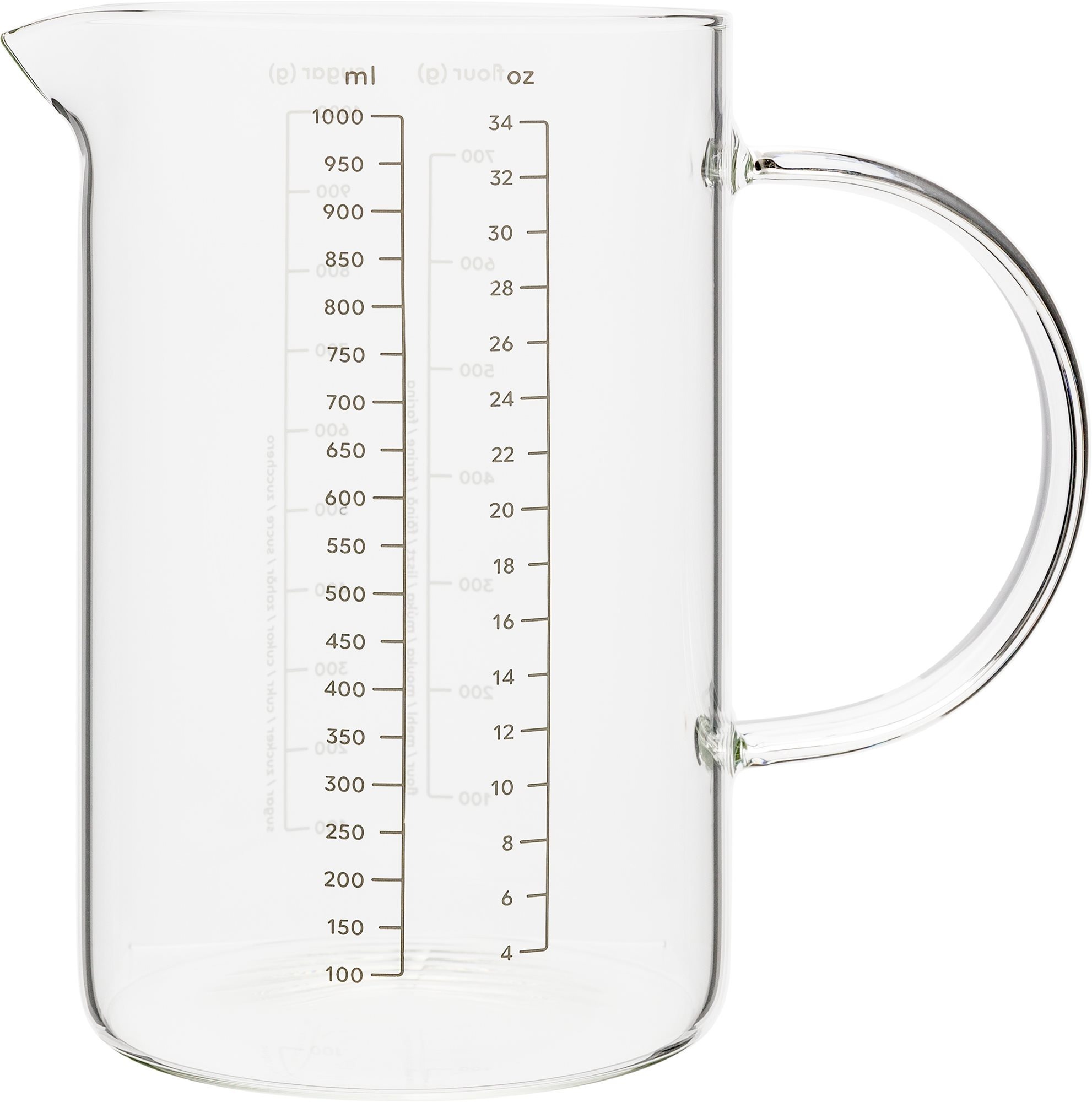 Siguro üveg mérőedény kiöntőcsőrrel, Baker, 1 l