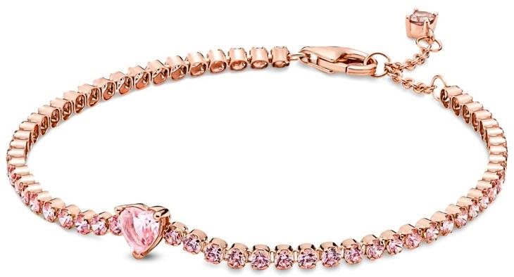 Pandora Cubic Zirconia 14K Rose Gold-Plated Sparkling Heart Tennis Bracelet - Rose Gold