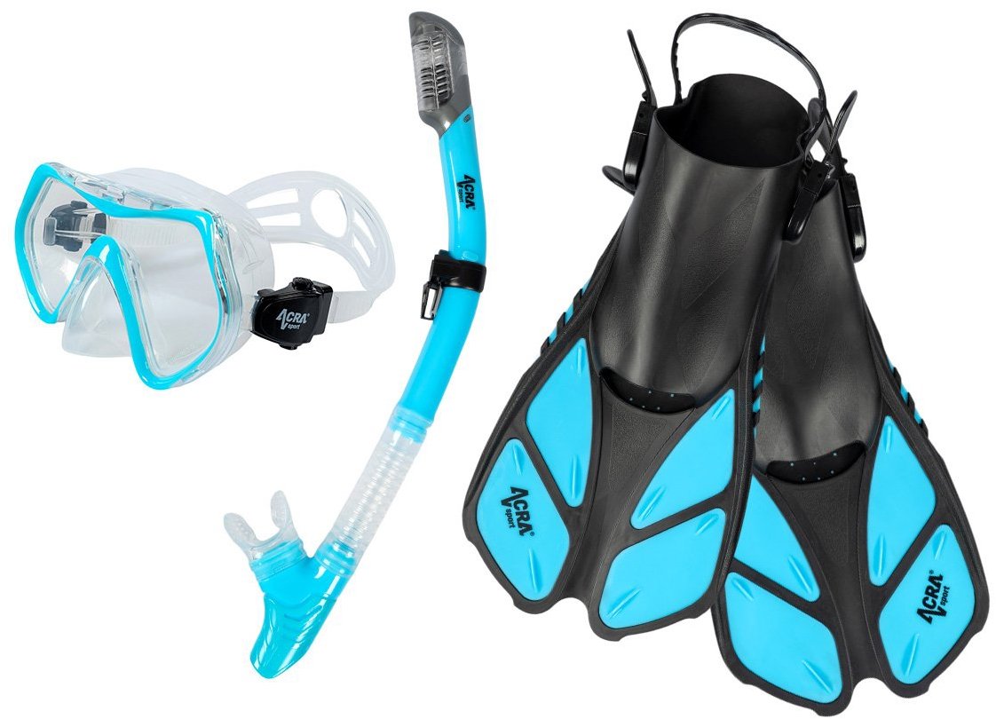 ACRA Snorkelling szett 3in1, világoskék, L/XL, 42-47-es méretű uszonyok, maszk, snorkel