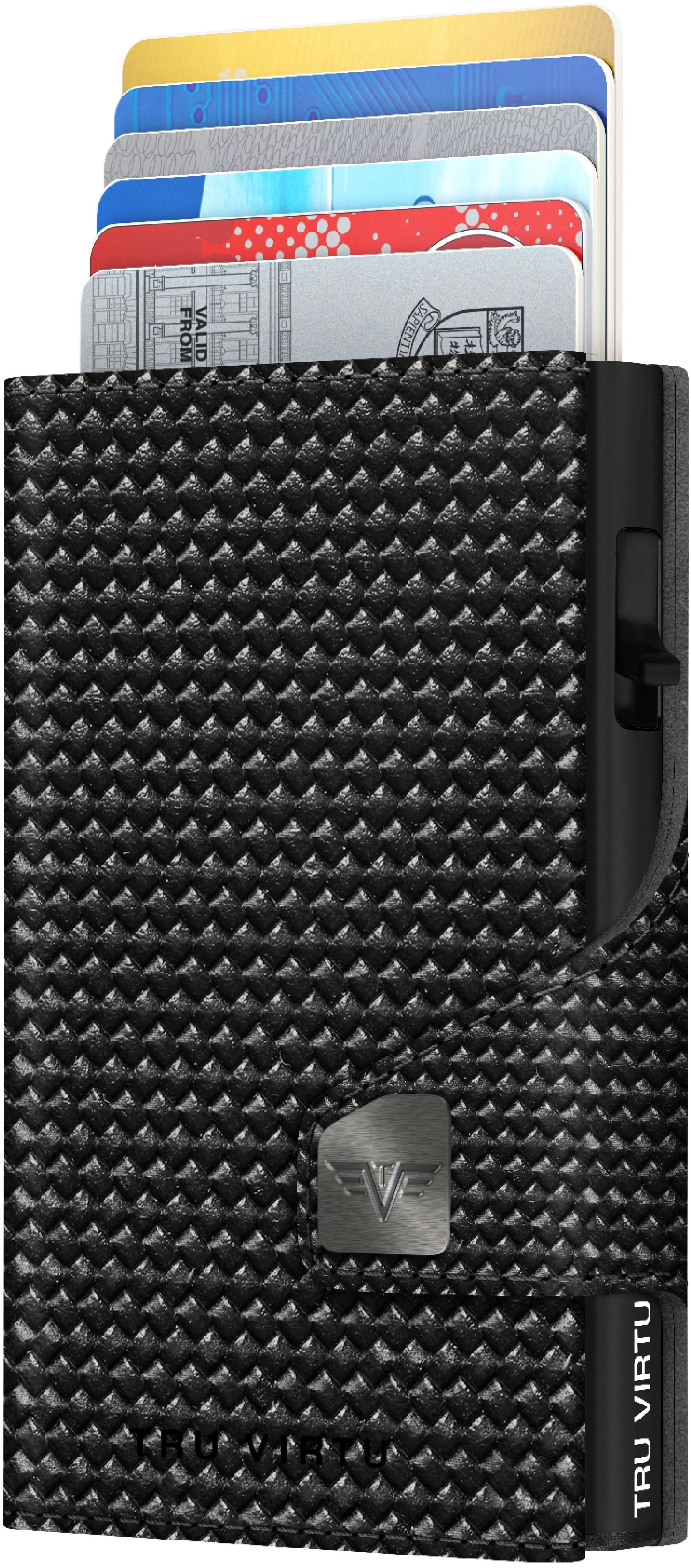 Tru Virtu Click & Slide Diagonal Carbon Black pénztárca, aprópénztartó rekesszel, bőr
