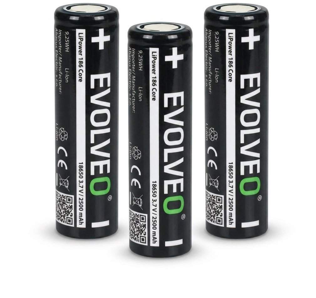 EVOLVEO LiPower 186 Core 2500 - 18650-es Li-ion akkumulátor (3,7 V / 2500 mAh) 3 db