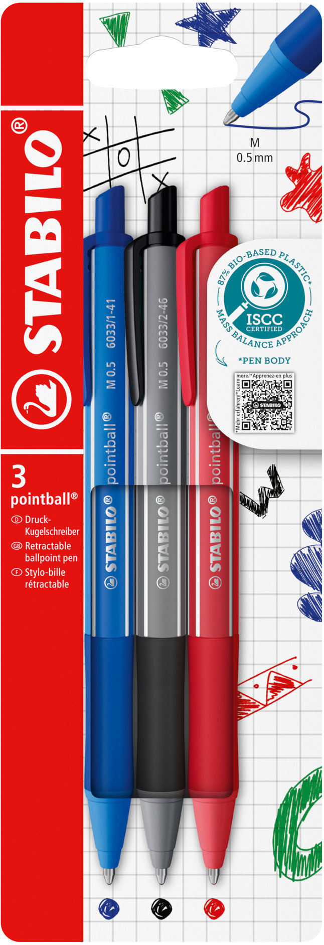 STABILO pointball colorful, kék, fekete és piros – 3 darabos készlet