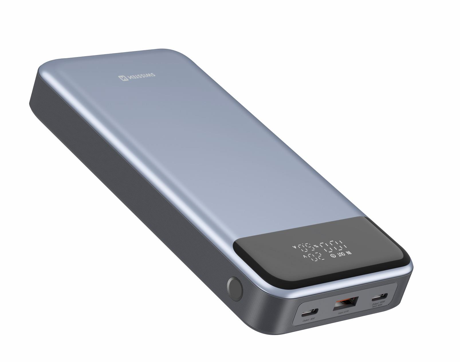 Swissten Power Bank 30000 mAh laptophoz, 133W Power Delivery - szürke