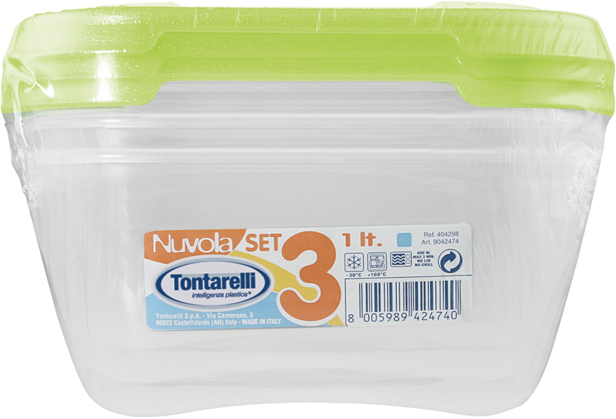 Tontarelli Nuvola Ételtároló dobozszett, 3× 1 l, átlátszó/zöld