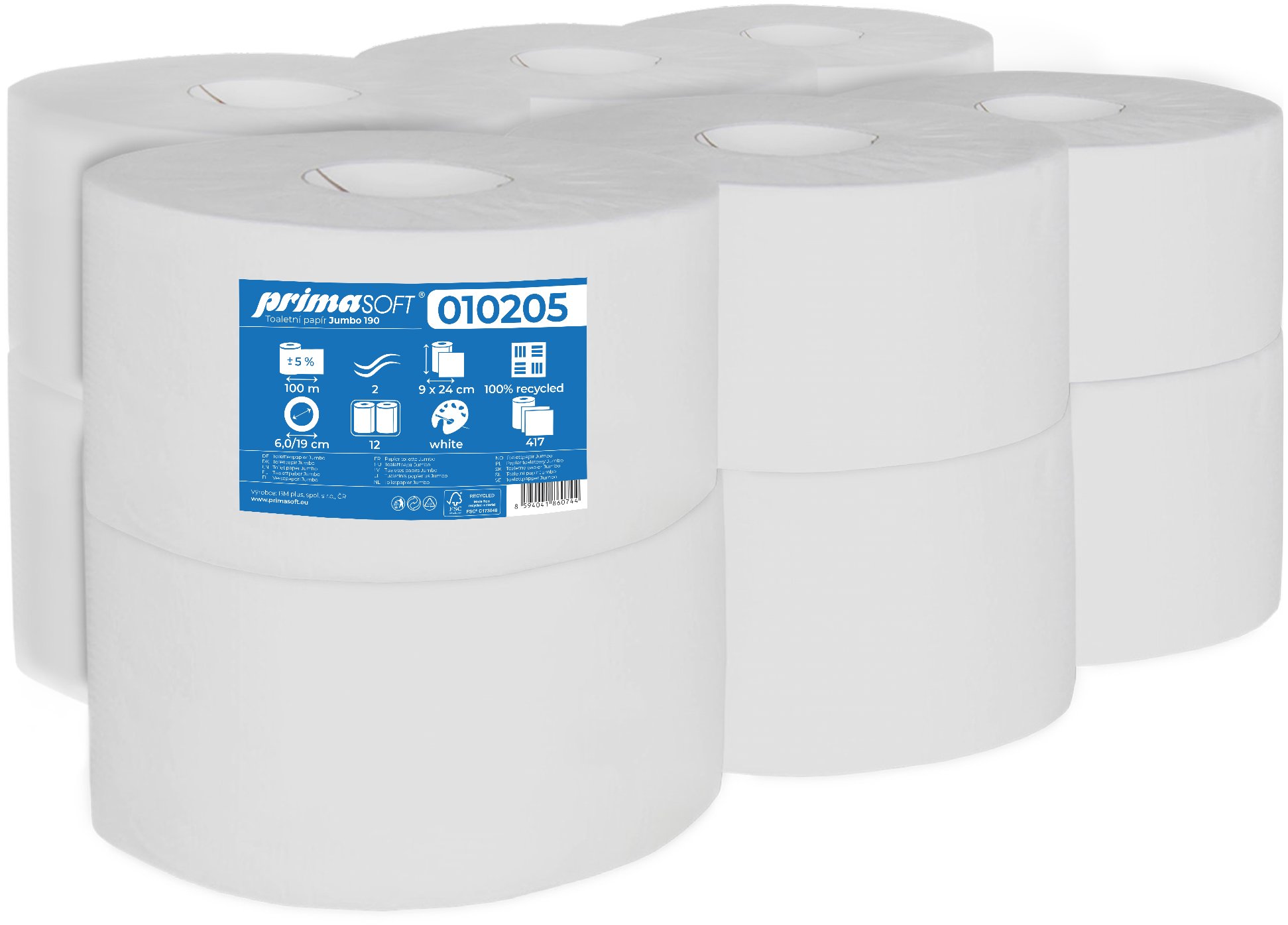 PRIMASOFT Jumbo 190 fehér újrahasznosított, 12 db
