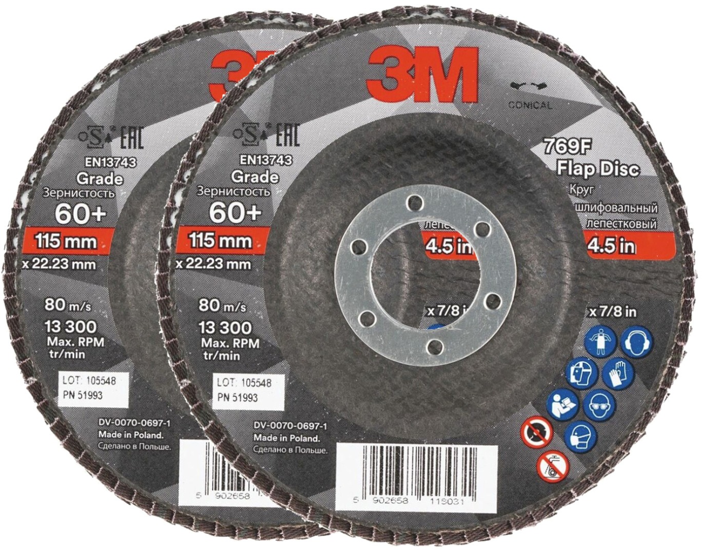 3M 769F lamellás tárcsa, átmérő 115 mm, szemcseméret 60+, 2 db