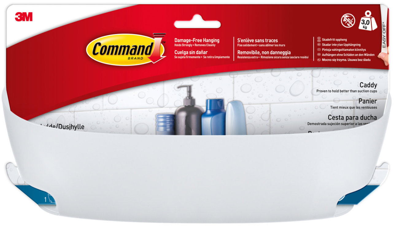 3M Command™ Fürdőszobai polc rögzítőcsíkokkal, tejfehér, 29×12×12 cm